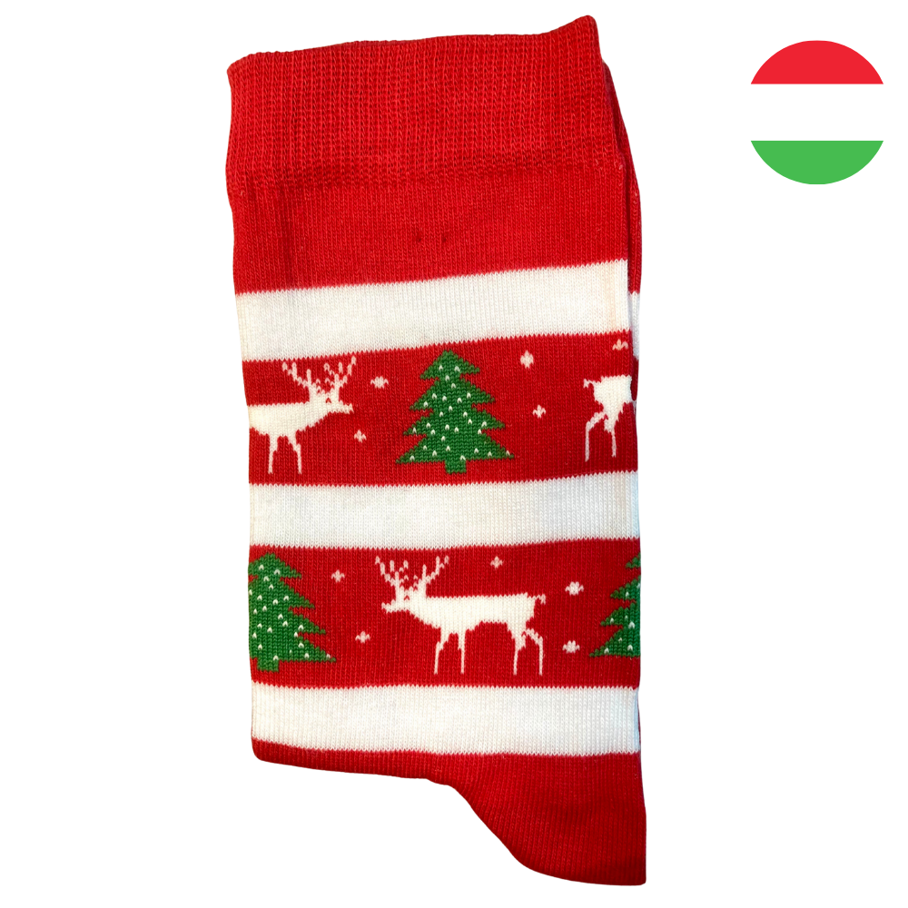 Piros rénszarvasos bokazokni