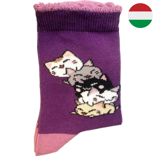 Sötétlila cicafejes gyerekzokni